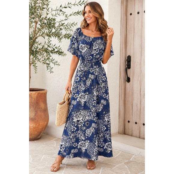 Anthropologie Dresses & Skirts - Anthropologie Kindred Floral Maxi Dress L Blue Smocked Waist Boho Cottagecore